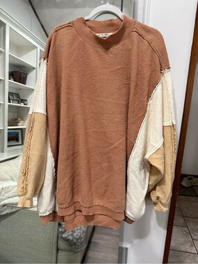 WE THE FREE/ FREE PEOPLE Oversized Colorblock Crewneck Sweater - Brown/Cream/Tan